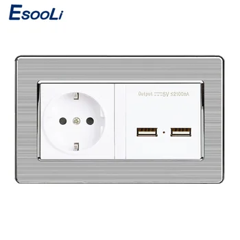 Esooli EU Standard Wall Power Socket With Dual USB Smart Induction Charge Port For Mobile 5V 2.1A Stainless Steel Panel
Esooli EU Standard Wall Power Socket With Dual USB Smart Induction Charge Port For Mobile 5V 2.1A Stainless Steel Panel