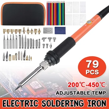 79Pcs 60W Temperature Adjustable Electric Soldering Iron toolkit Desoldering Pump Welding Tool Set Wood Burn Kit
79Pcs 60W Temperature Adjustable Electric Soldering Iron toolkit Desoldering Pump Welding Tool Set Wood Burn Kit