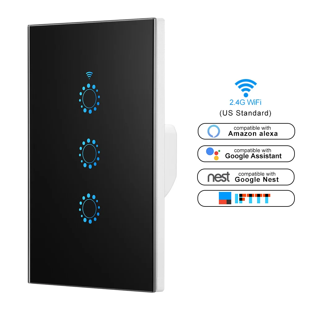 Smart switch Wifi Light Switch Glass Screen Touch Panel Voice Control Wall Switch work with Alexa Echo Google Home 1/2/3-Gang
Smart switch Wifi Light Switch Glass Screen Touch Panel Voice Control Wall Switch work with Alexa Echo Google Home 1/2/3-Gang