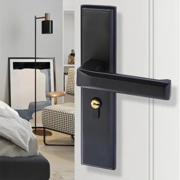 

Black and White with Pattern Mute Security Locks Bedroom Door Handle Lock Indoor Modern Solid Wood Panel Door Lock Mute Lock