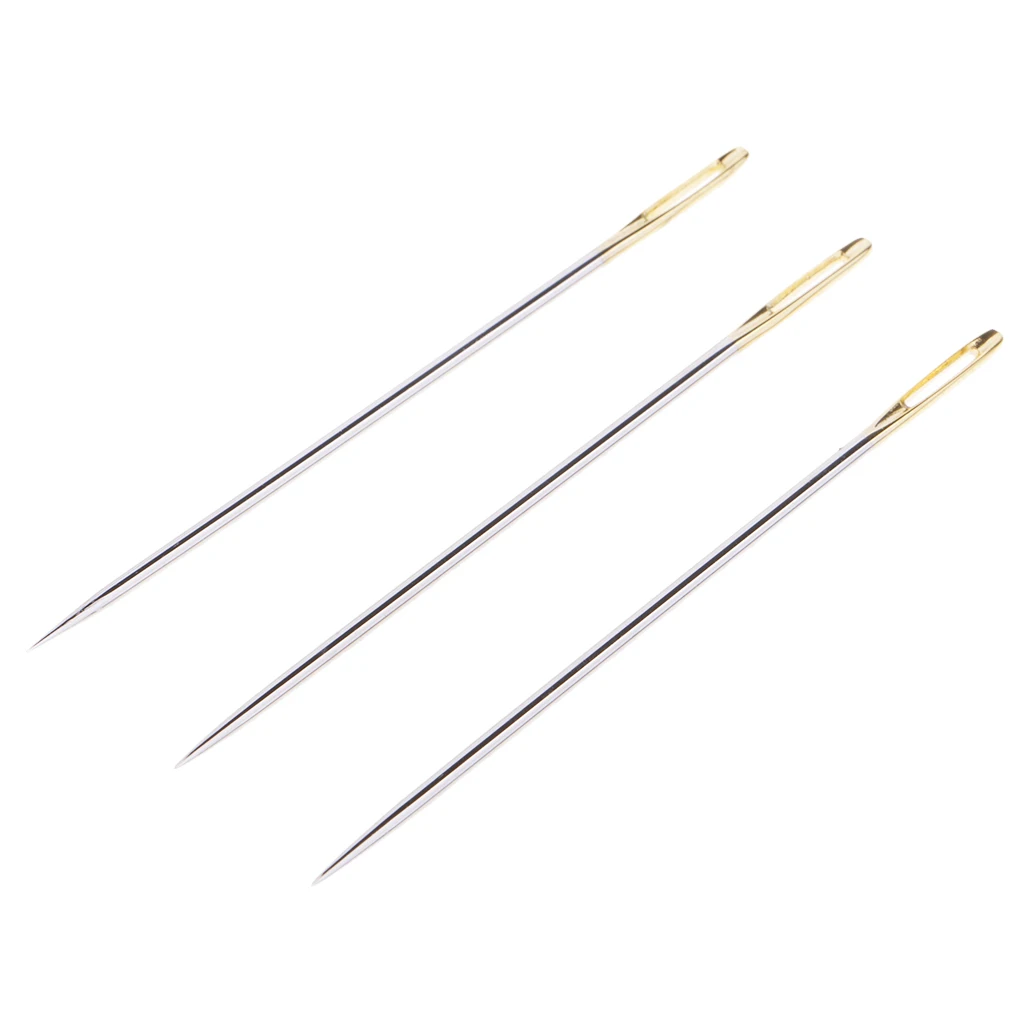 Set of 3 Silver Thick Steel Yarn Knitting Needles Household Hand Sewing Needles for Canvas, Carpet, Leather, Sacks & Sail Craft Set of 3 Silver Thick Steel Yarn Knitting Needles Household Hand Sewing Needles for Canvas, Carpet, Leather, Sacks & Sail Craft