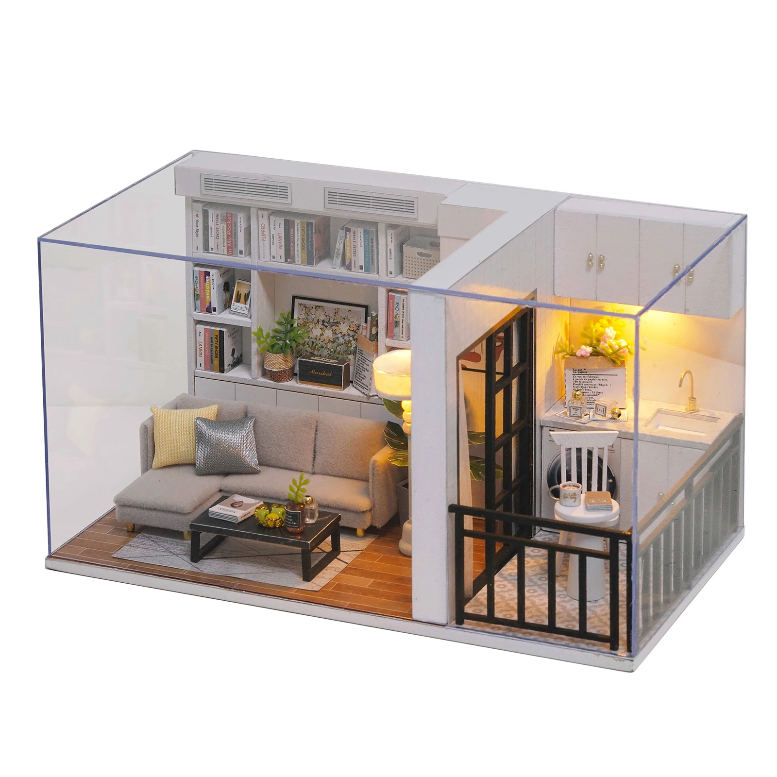 DIY 3D Wood LED Light Dollhouse Modern Cottage Living Room Puzzles Toy Gift DIY 3D Wood LED Light Dollhouse Modern Cottage Living Room Puzzles Toy Gift