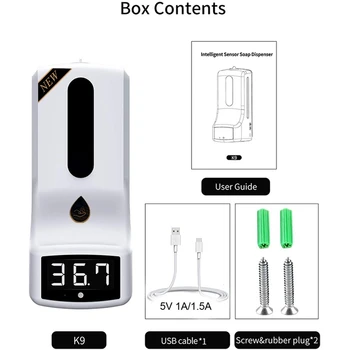 Wall-Mounted Thermometer with Hand Dispenser, K9 Automatic Temperature Measurement, with Alarm, for in Offices Schools
Wall-Mounted Thermometer with Hand Dispenser, K9 Automatic Temperature Measurement, with Alarm, for in Offices Schools