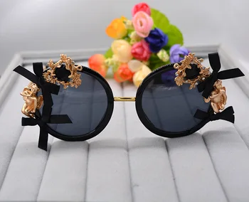 

New Round Frame Brand Designer Baroque Dancing Sunglasses for Women Personality Angel Bowknot Female Sun Glasses Ladies Shades