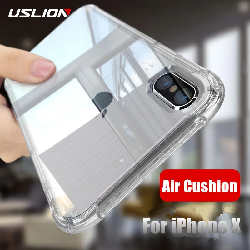 USLION Soft Transparent Silicone Case For iPhone 11 Pro Max XR X XS Shockproof Clear TPU Cover 6 6s 7 8 Plus | Мобильные телефоны и