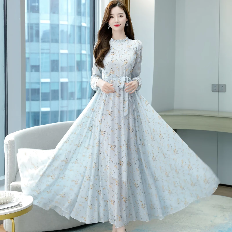 

Новинка весна-лето 2023 шифоновое платье с принтом элегантная женская одежда корейское платье D1389