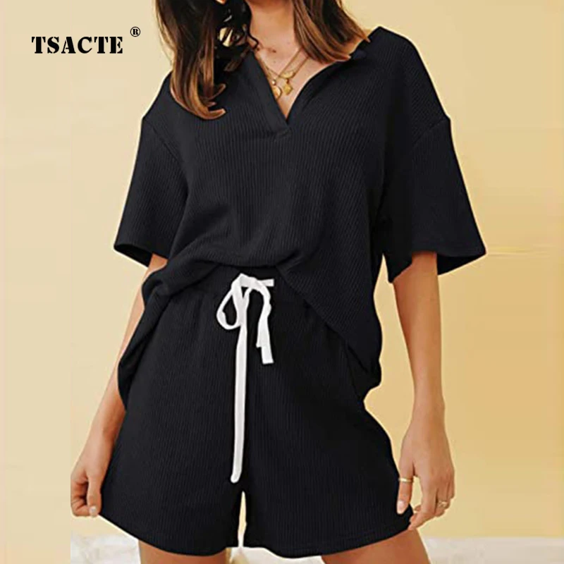 Spring Fashion New Casual V-Neck Short-Sleeve T-Shirt Drawstring Shorts Sports Two-Piece Suit Summer Women's Loose Homewear Sets
Spring Fashion New Casual V-Neck Short-Sleeve T-Shirt Drawstring Shorts Sports Two-Piece Suit Summer Women's Loose Homewear Sets