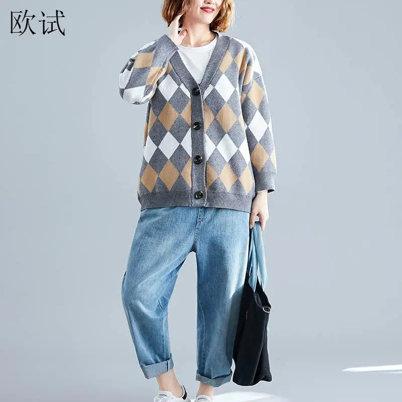 Plus Size Plaid Womens Knitted Cardigan Sweater Mujer 2019 Autumn Winter Tricot Sweter Cashmere Sweaters Cardigans Feminino
Plus Size Plaid Womens Knitted Cardigan Sweater Mujer 2019 Autumn Winter Tricot Sweter Cashmere Sweaters Cardigans Feminino