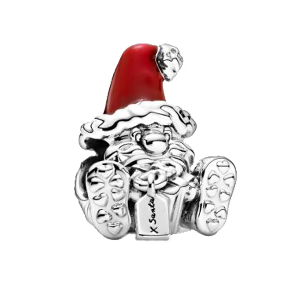 

2020 Winter New 925 Sterling Silver Beads Seated Santa Claus & Present Charm fit Original Pandora Bracelet Christmas Jewelry