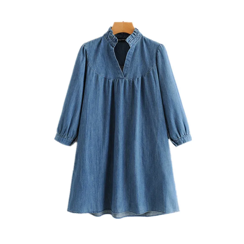 Women Oversized Denim Dress Jeans Mini Dress Ruffles V Neck Round Collar Loose Casual Pleated Dresses Vestidos
Women Oversized Denim Dress Jeans Mini Dress Ruffles V Neck Round Collar Loose Casual Pleated Dresses Vestidos