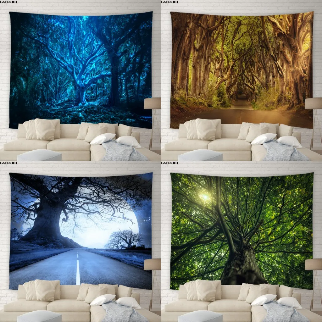 

Landscape Scenery Tapestry Forest Trees Fear Moonlight Abstract Psychedelic Hippie Wall Hanging Living Room Bedroom Home Decor