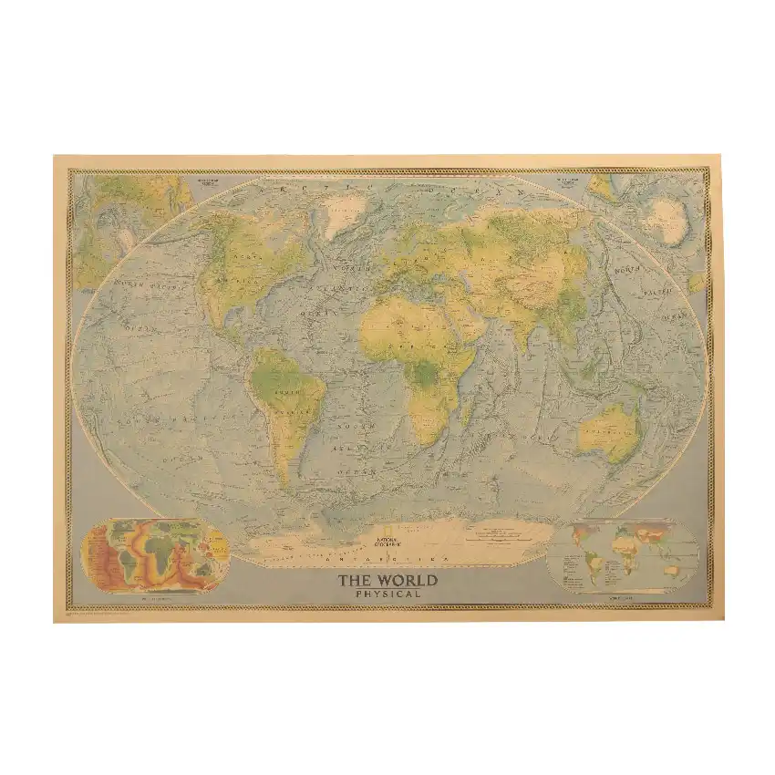 world map blue background antique poster wall sticker home
