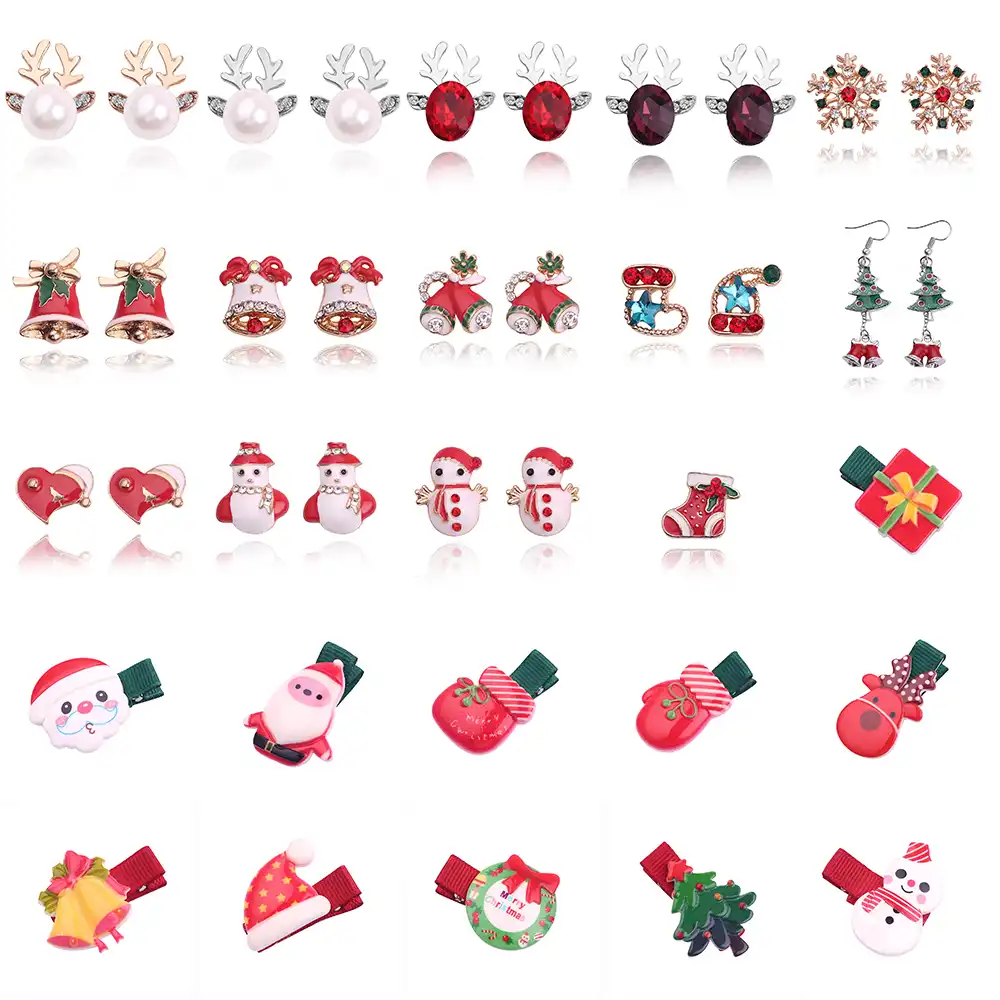 crystal earring santa claus father christmas socks bell hat xmas