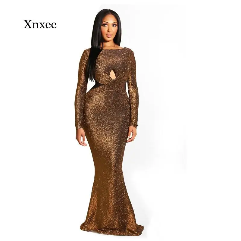 

Autumn Sexy Sequins Straps Long-Sleeved Tight-Fitting Women's Elegant Backless Evening Party Dress Retro Avant-Garde