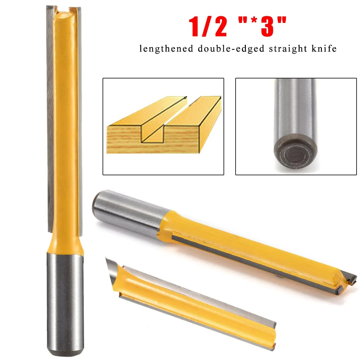 1Pcs 1/2" Shank Extra Long Flush Trim Straight Router Bit 3" Blade Cutting Diameter DIY Wood Working Tool Milling Cutter |