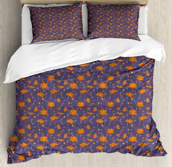 

Burnt Orange Duvet Cover Set Flowers Buds and Thin Peduncles 3 Piece Bedding Set Dark Purple Grey Burnt Orange Marigold Dark