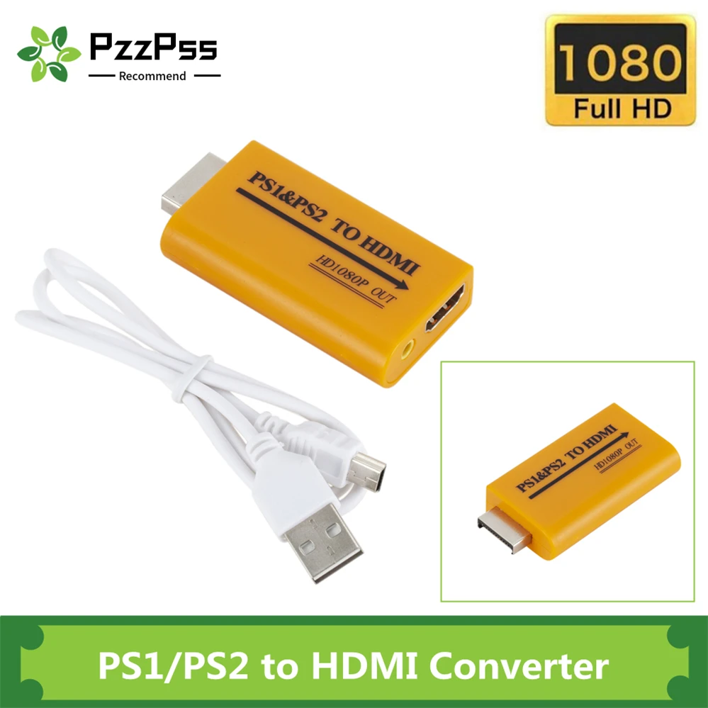 PzzPss For PS1/PS2 to HDMI Adapter Converter Up 1080P Output Monitor Projector Convert Video/Audio Game Plug and Play |