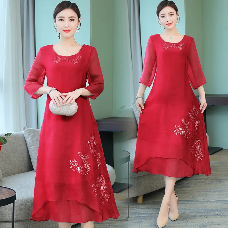 2019 Spring And Summer New Style Women's Loose-Fit Explicit Thin Long over-the-Knee-Style Elegant Retro Embroidered Top Grade Dr
2019 Spring And Summer New Style Women's Loose-Fit Explicit Thin Long over-the-Knee-Style Elegant Retro Embroidered Top Grade Dr