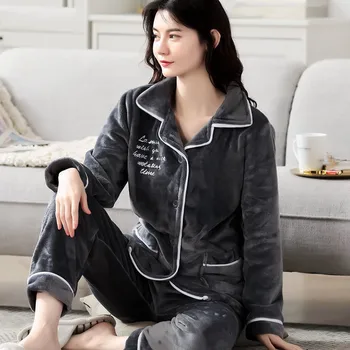 Winter New Soft Nightwear Lapel Shirt&Pants Women Flannel Pajamas Suit 2PCS Sleepwear Coral Fleece Casual Sleep Set Home Clothes 
Winter New Soft Nightwear Lapel Shirt&Pants Women Flannel Pajamas Suit 2PCS Sleepwear Coral Fleece Casual Sleep Set Home Clothes