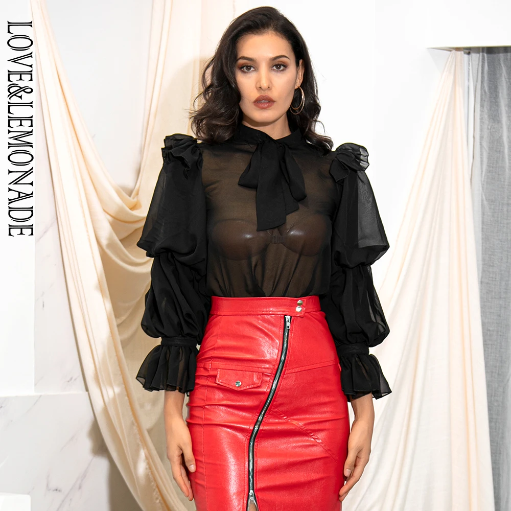 LOVE&LEMONADE High Collar Bow Perspective Chiffon Lantern Sleeve Blouse LM90102
LOVE&LEMONADE High Collar Bow Perspective Chiffon Lantern Sleeve Blouse LM90102