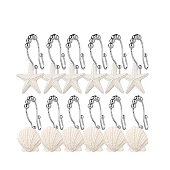 Rust Resistant Double Hooks Glide Shower Ring Hangs For Both Shower Curtain and Liner 12-Pack starfish and shell double hook 
Rust Resistant Double Hooks Glide Shower Ring Hangs For Both Shower Curtain and Liner 12-Pack starfish and shell double hook