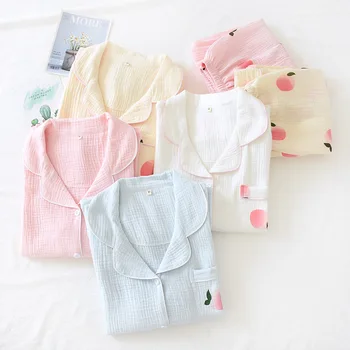 Ladies Spring and Autumn Pure Cotton Peach Printed Crepe Pajamas Washed Cotton Cardigan Long Sleeve Pants Set Pijama Navidad
Ladies Spring and Autumn Pure Cotton Peach Printed Crepe Pajamas Washed Cotton Cardigan Long Sleeve Pants Set Pijama Navidad