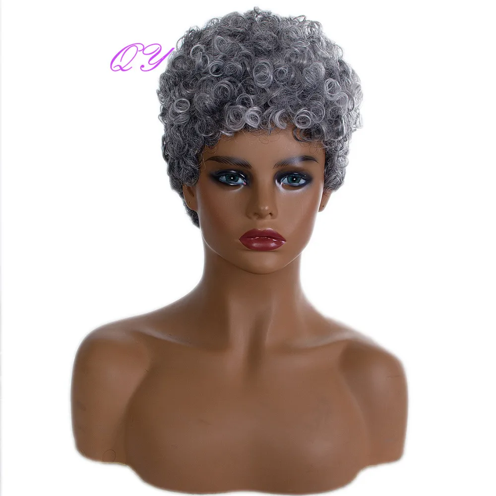 

Synthetic Curling Hair Natural Wig Short White Mixed Grey For African Black Women New Style Wigs
