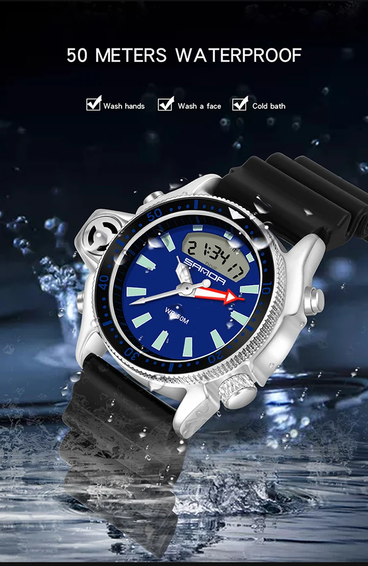 SANDA Fashion Sport Men LED Digital Watches Dual Display Quartz Wristwatch Outdoor Waterproof Military Wristwatches Mens Clock SANDA Fashion Sport Men LED Digital Watches Dual Display Quartz Wristwatch Outdoor Waterproof Military Wristwatches Mens Clock