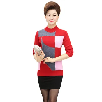 Autumn and winter new thick sweater middle-aged women's loose plus velvet sweater mother fitted red half-high collar tops LD1249
Autumn and winter new thick sweater middle-aged women's loose plus velvet sweater mother fitted red half-high collar tops LD1249