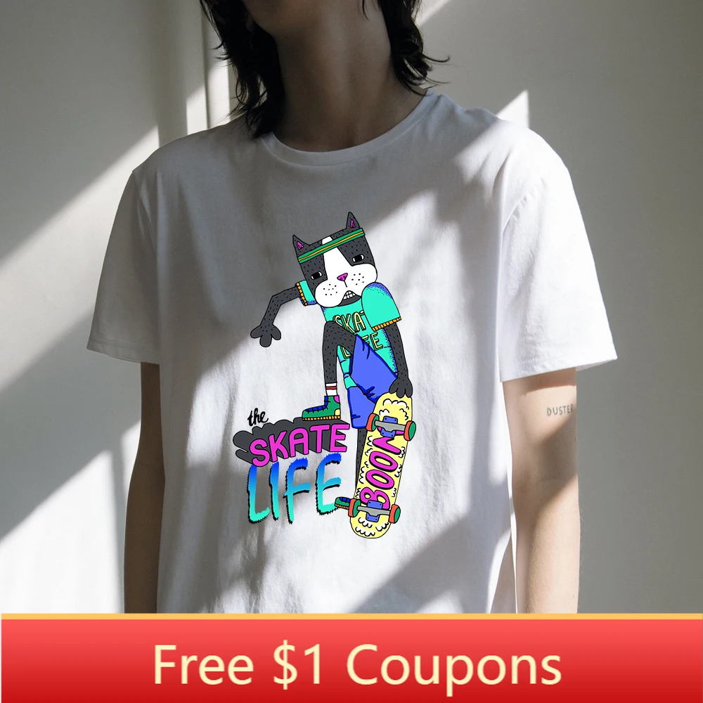 2019 Cartoon Cat Printing Girl Summer T-shirt White Design Short Sleeves Street Fashion Style Women T shirt Top&Tees 100% Cotton
2019 Cartoon Cat Printing Girl Summer T-shirt White Design Short Sleeves Street Fashion Style Women T shirt Top&Tees 100% Cotton