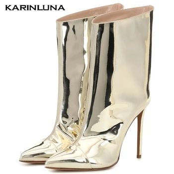 Karinluna High Quality Brand Design women shoes Gold Pointed Toe Slip-On Thin High Heels Solid Mid-calf Boots
Karinluna High Quality Brand Design women shoes Gold Pointed Toe Slip-On Thin High Heels Solid Mid-calf Boots