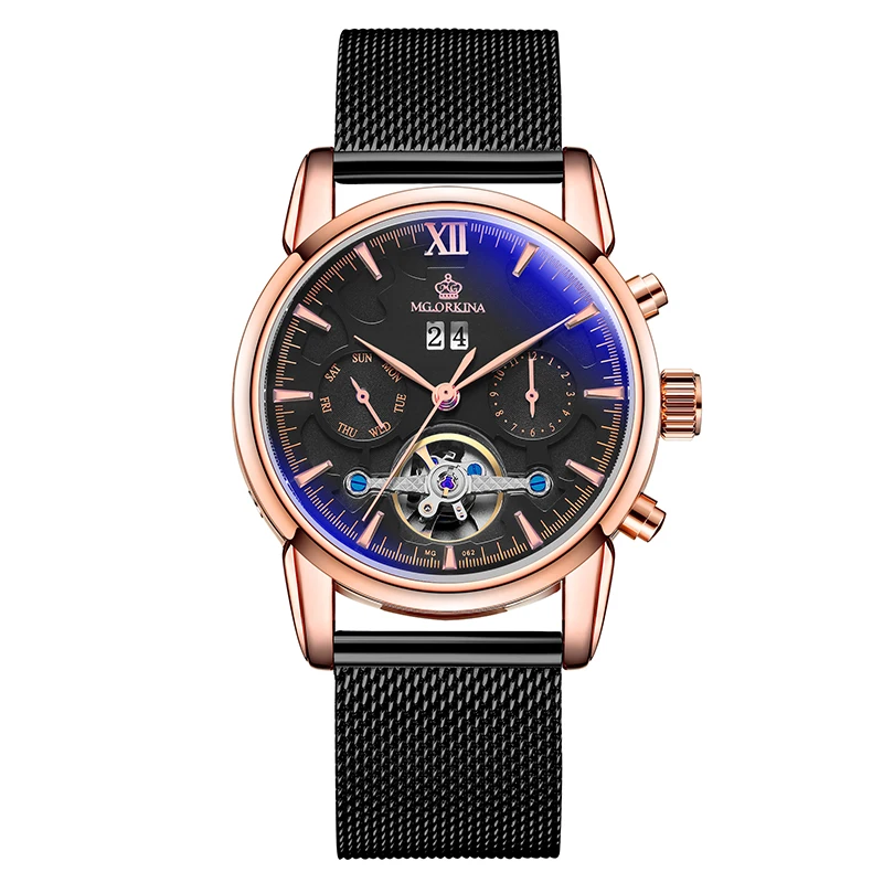 ORKINA 2019 классический дизайн розовое золото корпус сетка мужские часы на ремне Топ