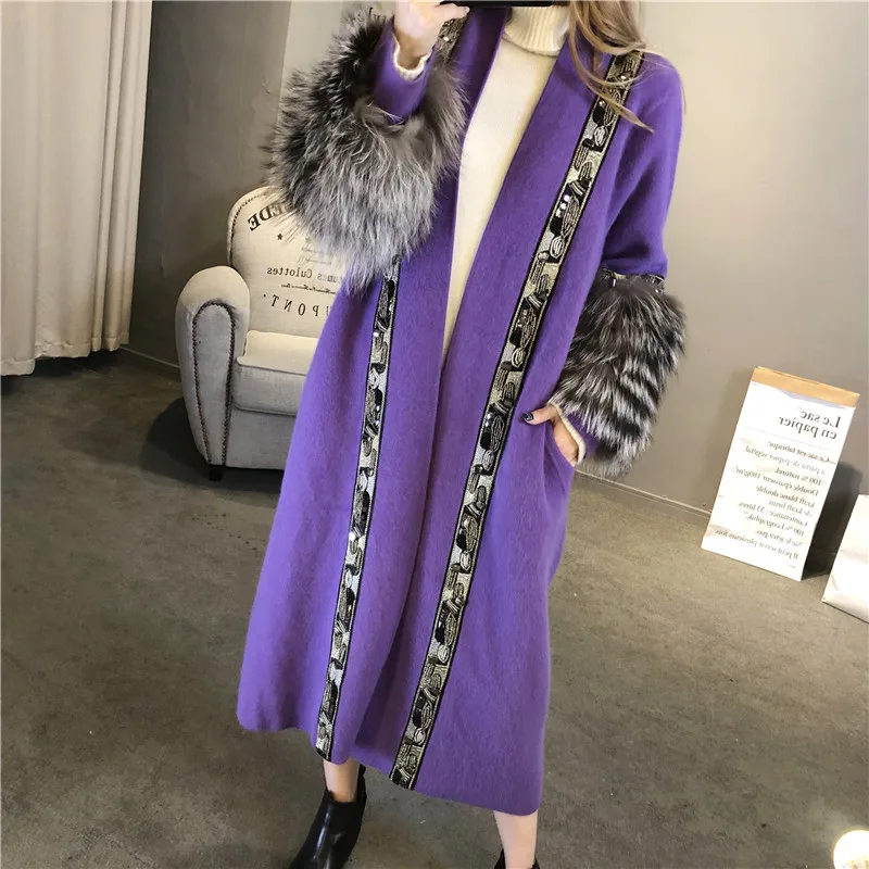 Real Fur Sleeve Mink Cashmere Long Cardigan Women Vintage National Style Beading Knitting Loose Cape Warm Wool Coats
Real Fur Sleeve Mink Cashmere Long Cardigan Women Vintage National Style Beading Knitting Loose Cape Warm Wool Coats