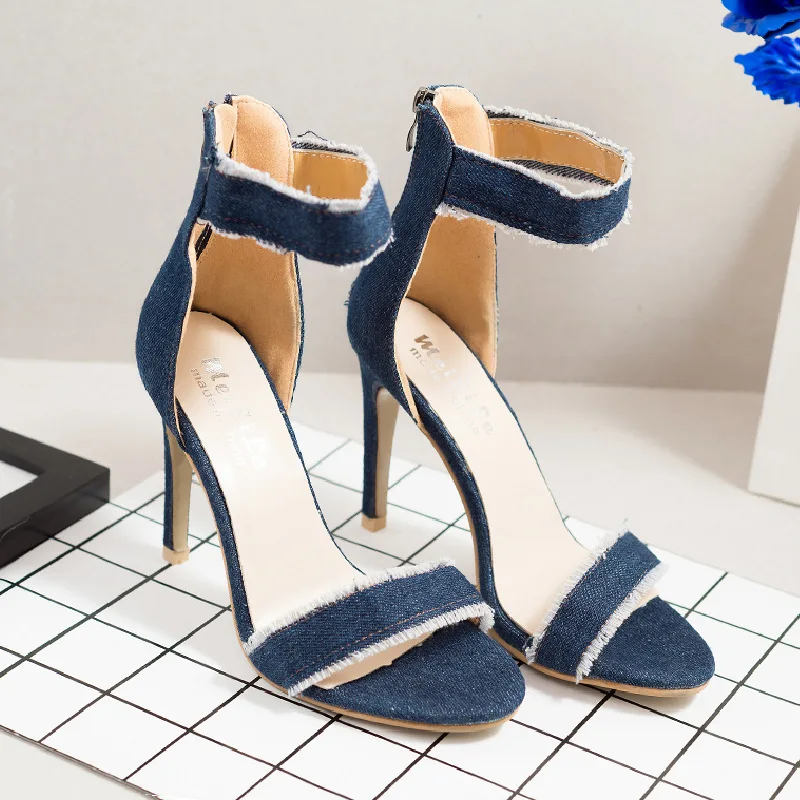 2017 Summer Europe And America New Style Thin Heeled WOMEN'S High-heeled Shoes Denim after Zipper Sandals Women's Solid Color Op
2017 Summer Europe And America New Style Thin Heeled WOMEN'S High-heeled Shoes Denim after Zipper Sandals Women's Solid Color Op