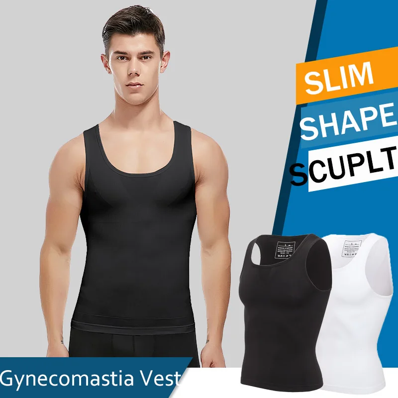 

Mens Slimming Body Shaper Vest Shirt Abs Abdomen Compression Shirt to Hide Gynecomastia Moobs Workout Tank Tops Undershirts