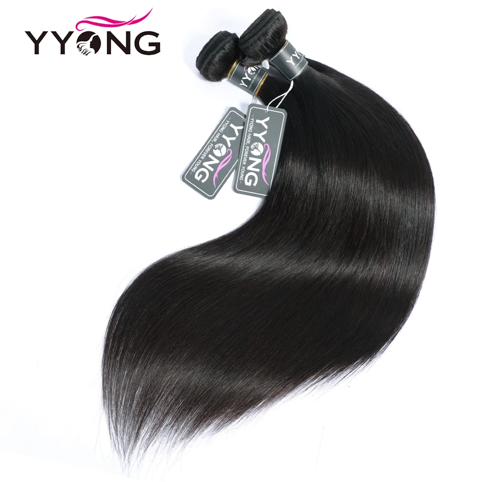 Yyong перуанские прямые волосы 3 пряди Remy человеческие для наращивания с 4*4