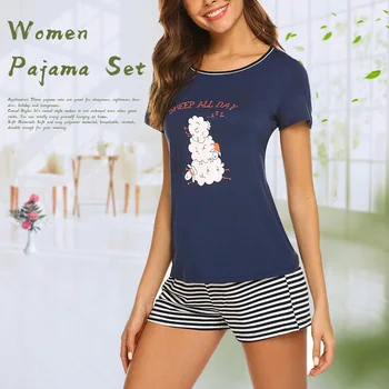T Shirt Women Pajama Set Night Striped Shorts Sleepwear Casual Polyester Soft Ladies Short Sleeve Home Summer Loungewear
T Shirt Women Pajama Set Night Striped Shorts Sleepwear Casual Polyester Soft Ladies Short Sleeve Home Summer Loungewear