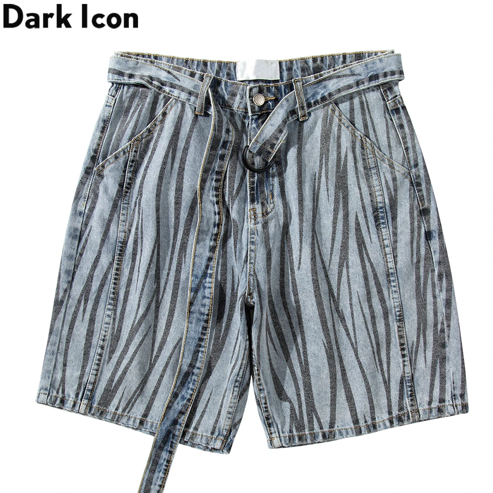 Фото Мужские прямые джинсовые шорты Dark Icon летние мужские с ремешком на талии | Мужская