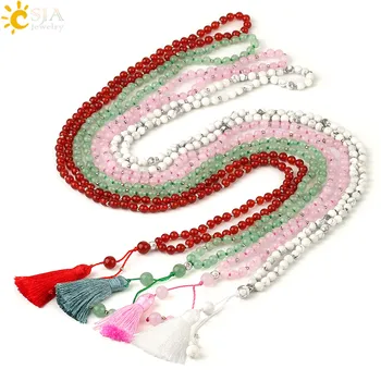 CSJA Natural Stone Beaded Long Necklace Pink Crystal Green Aventurine Red Onyx 4mm Beads Tassel Pendant Necklaces for Women G185
CSJA Natural Stone Beaded Long Necklace Pink Crystal Green Aventurine Red Onyx 4mm Beads Tassel Pendant Necklaces for Women G185