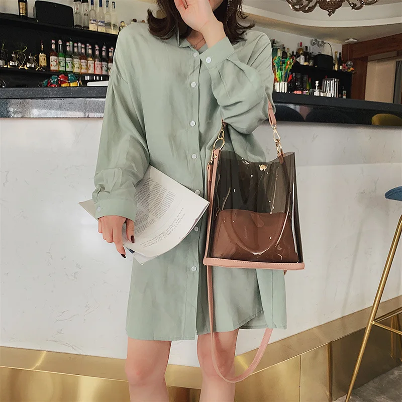 Transparent Lady Bag NEW 100 sets of fashionable portable bucket bag simple spring and summer PVC single shoulder inclined bag
Transparent Lady Bag NEW 100 sets of fashionable portable bucket bag simple spring and summer PVC single shoulder inclined bag