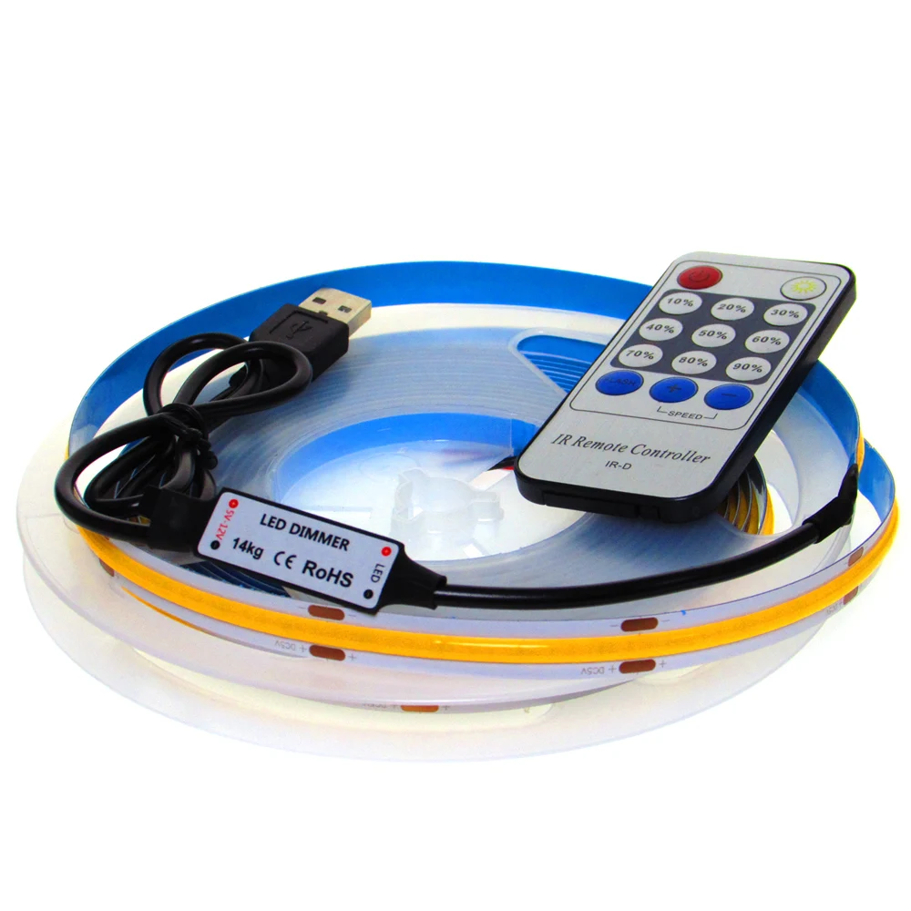 DC 5V FOB COB Светодиодные ленты светильник для Мощность USB высокой плотности 320