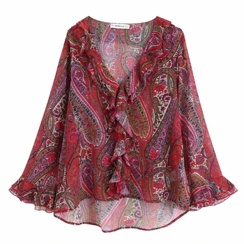 women vintage V neck cascading ruffles paisley floral print chiffon blouse ladies cashew nuts chic shirts femininas tops LS4328
women vintage V neck cascading ruffles paisley floral print chiffon blouse ladies cashew nuts chic shirts femininas tops LS4328
