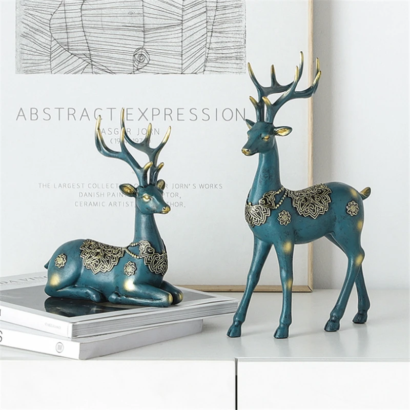 

Nordic Resin Deer Elk Figurine Statue Animal Crafts Home Living Room Decor Accessories Modern Desktop Ornament Sculpture Gifts