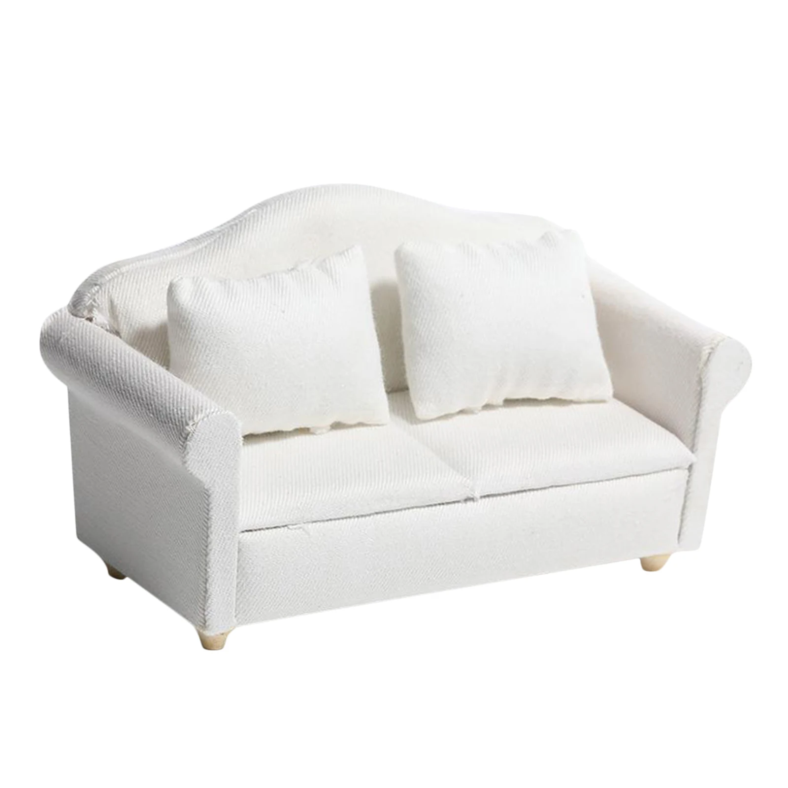 Миниатюрный деревянный диван чистого белого цвета в масштабе 1:12 для кукольного