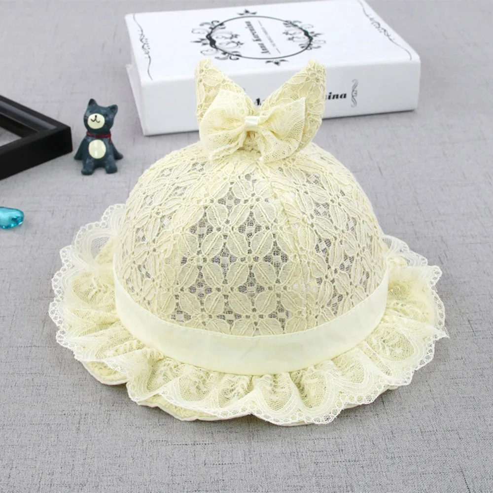 Flower Baby Princess Hat Lace Rabbit Ear Hollow Infant Kids Beach Bucket Hats Toddler Girls Sun Hats Children Trip Caps