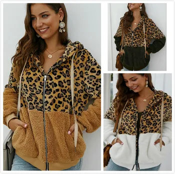 New Top Quality Women Hooded Sweater Coat Winter Warm Wool Leopard Patchwork Zipper Coat Outwear jacket women 
New Top Quality Women Hooded Sweater Coat Winter Warm Wool Leopard Patchwork Zipper Coat Outwear jacket women