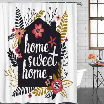 Durable Polyester Bathroom Shower Curtains Standard 66'' x 72'', Illustration with Black House's Silhouette Floral Elements,
Durable Polyester Bathroom Shower Curtains Standard 66'' x 72'', Illustration with Black House's Silhouette Floral Elements,