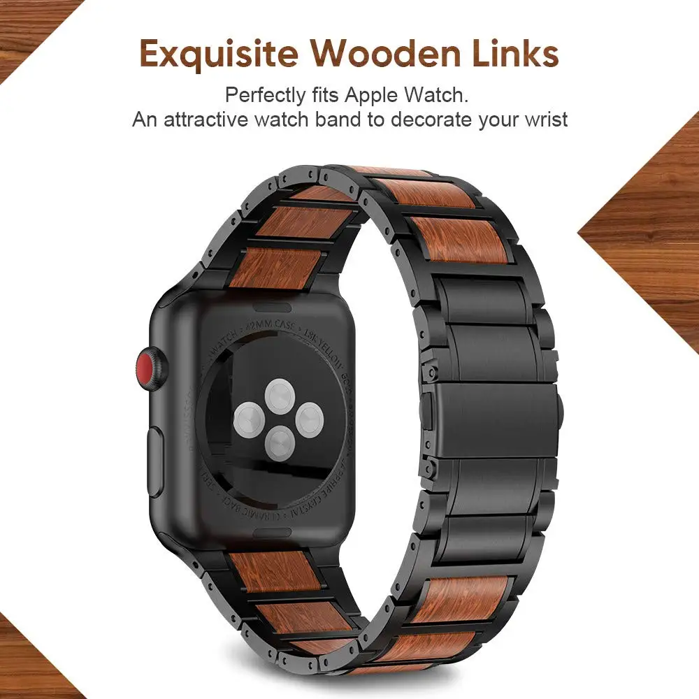 ANBEST Легкий Деревянный ремешок для Apple Watch Band 4 5 40 мм 44 Металлические Браслеты