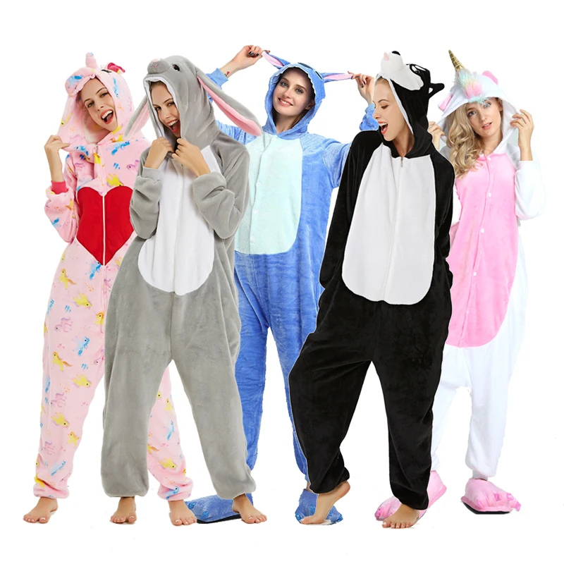 New Winter Women Men Unisex Adult Cute Cartoon Onesie Animal Pajamas Stitch unicornio Unicorn Kigurumi Flannel Nightie Sleepwear | Мать и