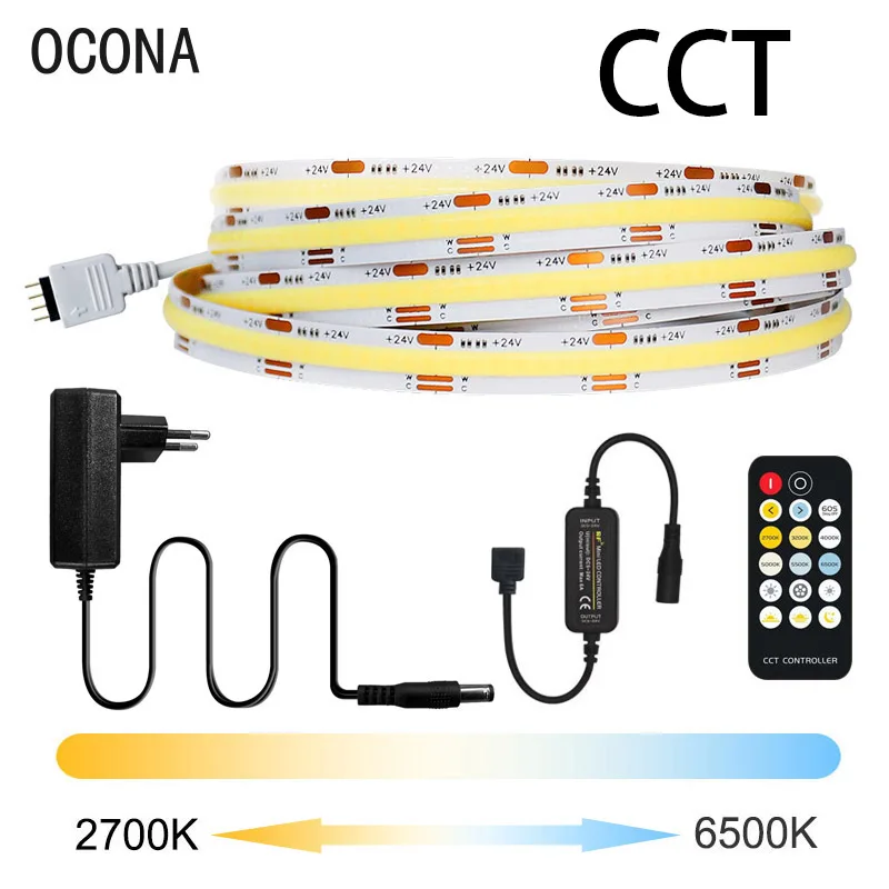 Полный комплект 2700-6500K Сменные CCT COB светодиодные полосы освещения 24 В постоянного